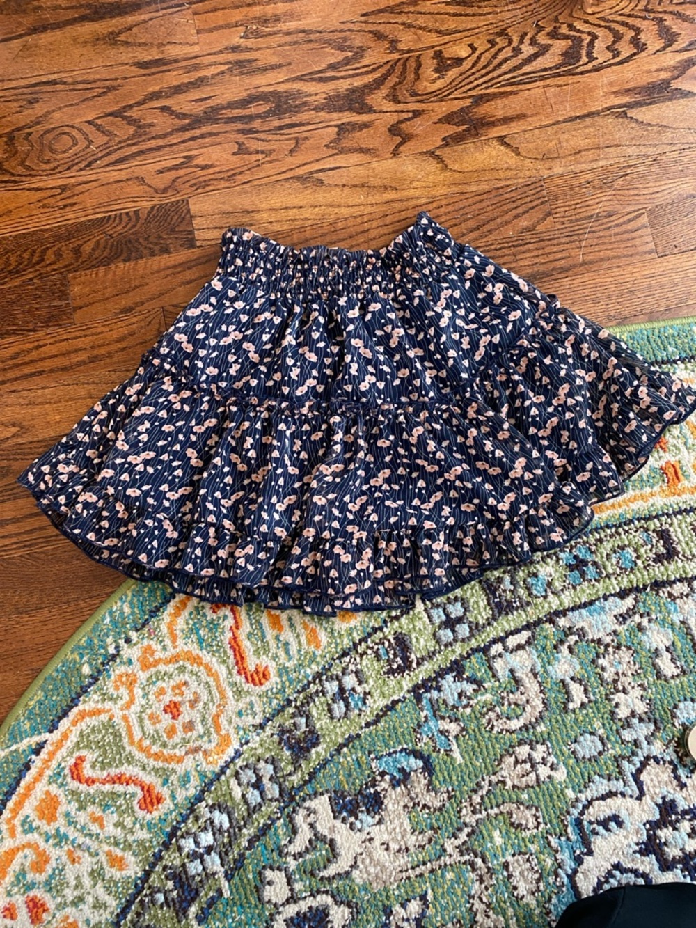 Navy Floral Tiered Mini Skirt